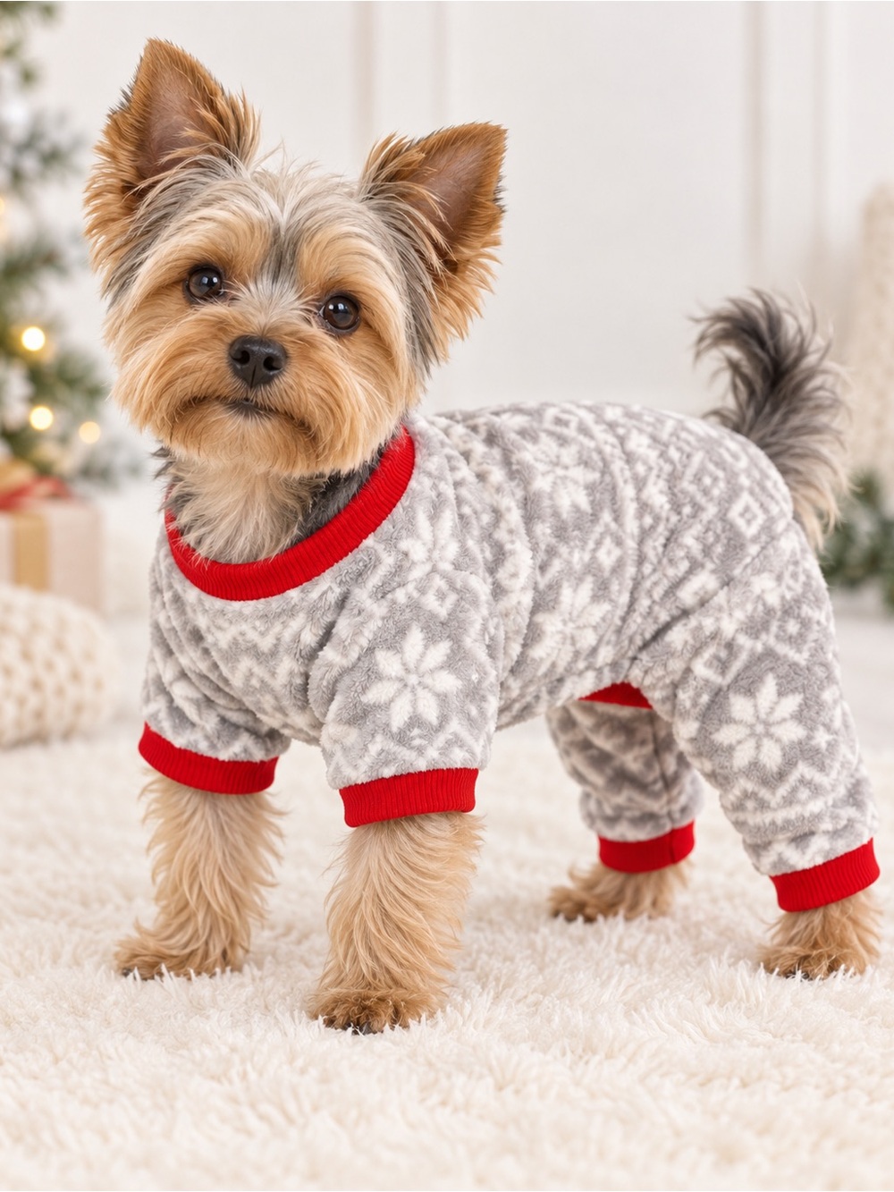 Small Dog Christmas Pajamas Gray Snowflake Fleece One Piece Holiday XS/S Pet